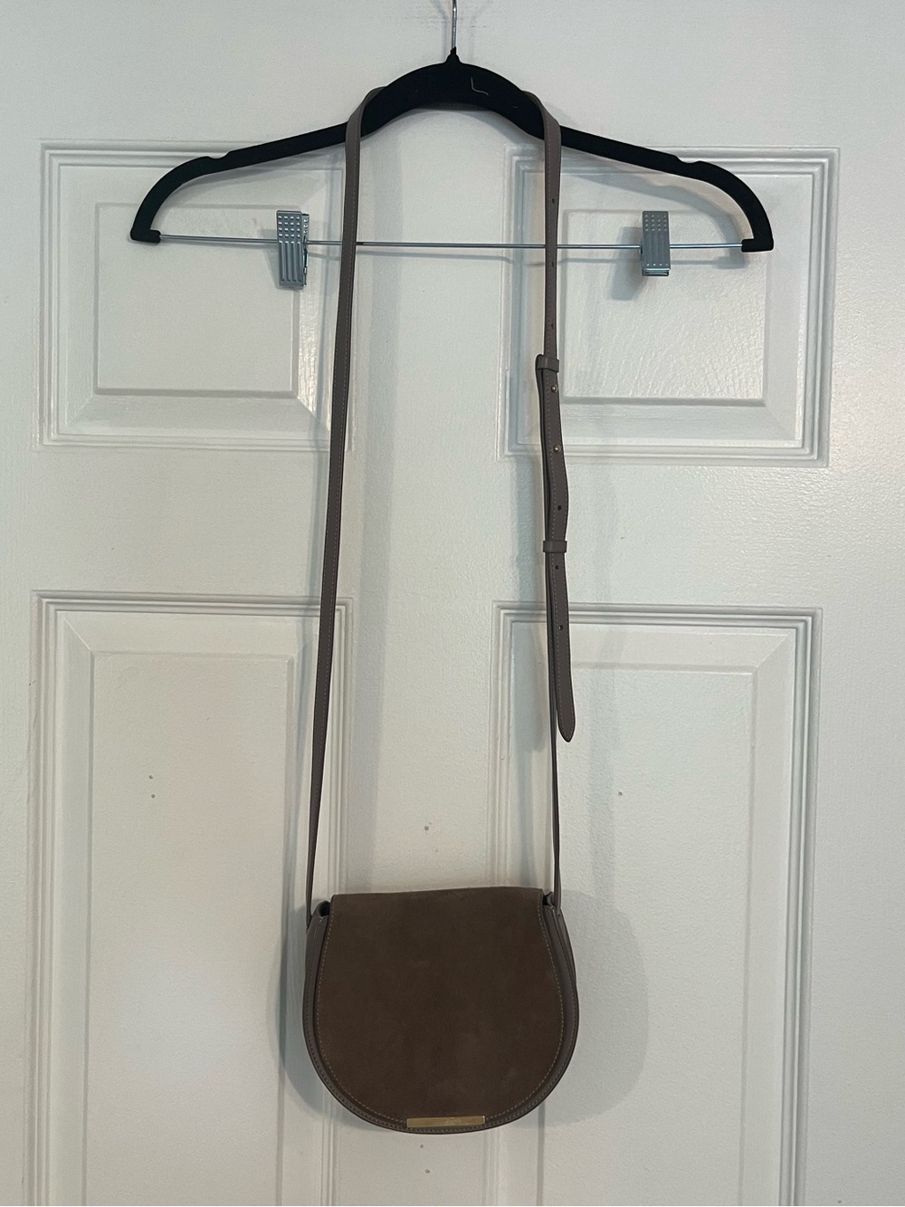 Cuyana Taupe Leather Crossbody with Suede Interior